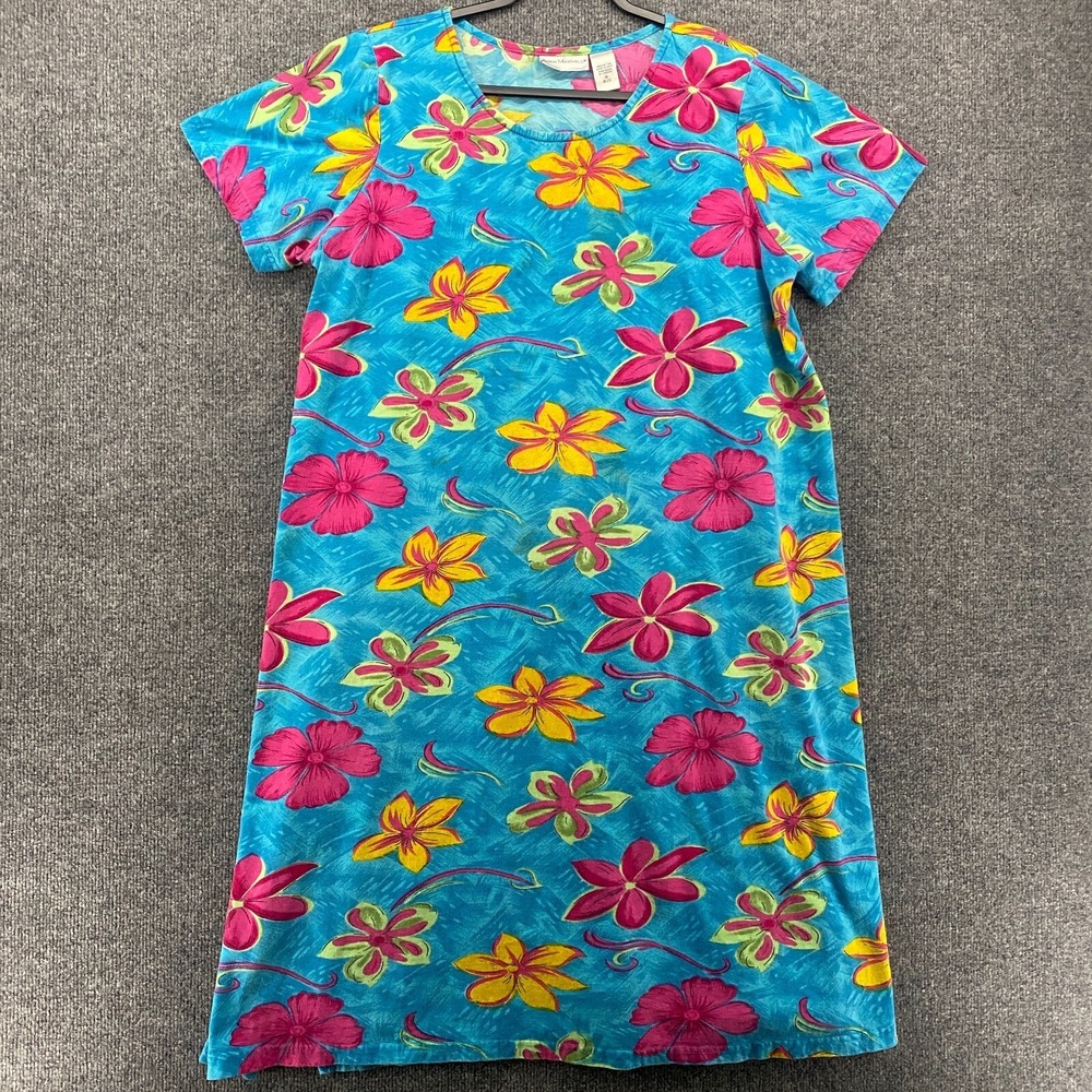 Anna Maxwell Dress Size 1X Blue Floral Short Sleeve Hawaiian House Patio Mumu